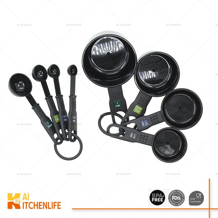 D00144 - 8 Piece Measuring Cup and Spoon Set, Black | Kai Kitchenlife