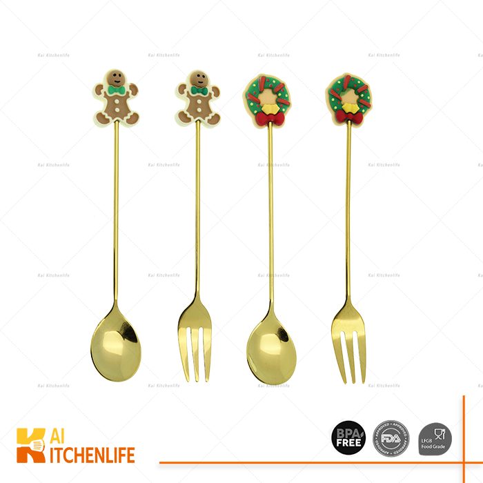 D00429 - 4 Pieces Christmas Dessert Spoon and Fork | Kai Kitchenlife