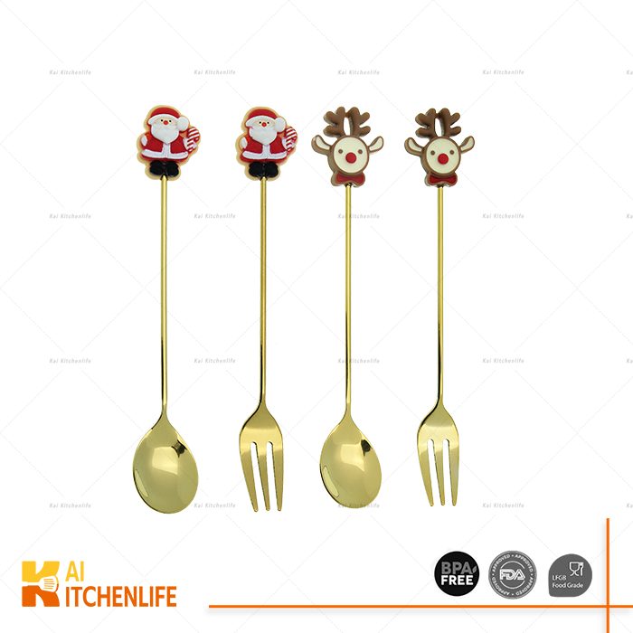 D00430 - 4 Pieces Christmas Dessert Spoon and Fork | Kai Kitchenlife