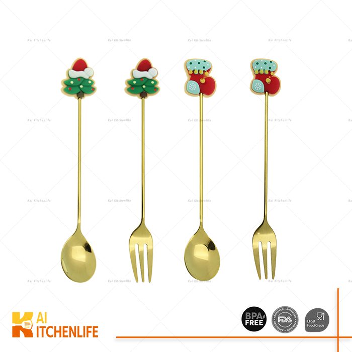D00431 - 4 Pieces Christmas Dessert Spoon and Fork | Kai Kitchenlife