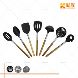 Heat Resistant Nylon Cooking Utensils Set, Acacia Wood Handle Non-Scratch Kitchen Tools for Non-Stick Cookware
