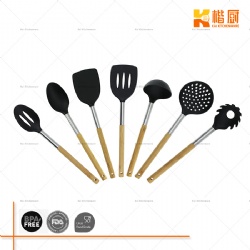 Nylon Kitchen Utensil Set with Bamboo Handle, 7 Pcs Non-Stick Heat Resistant Cooking Utensils for Home Kitchen